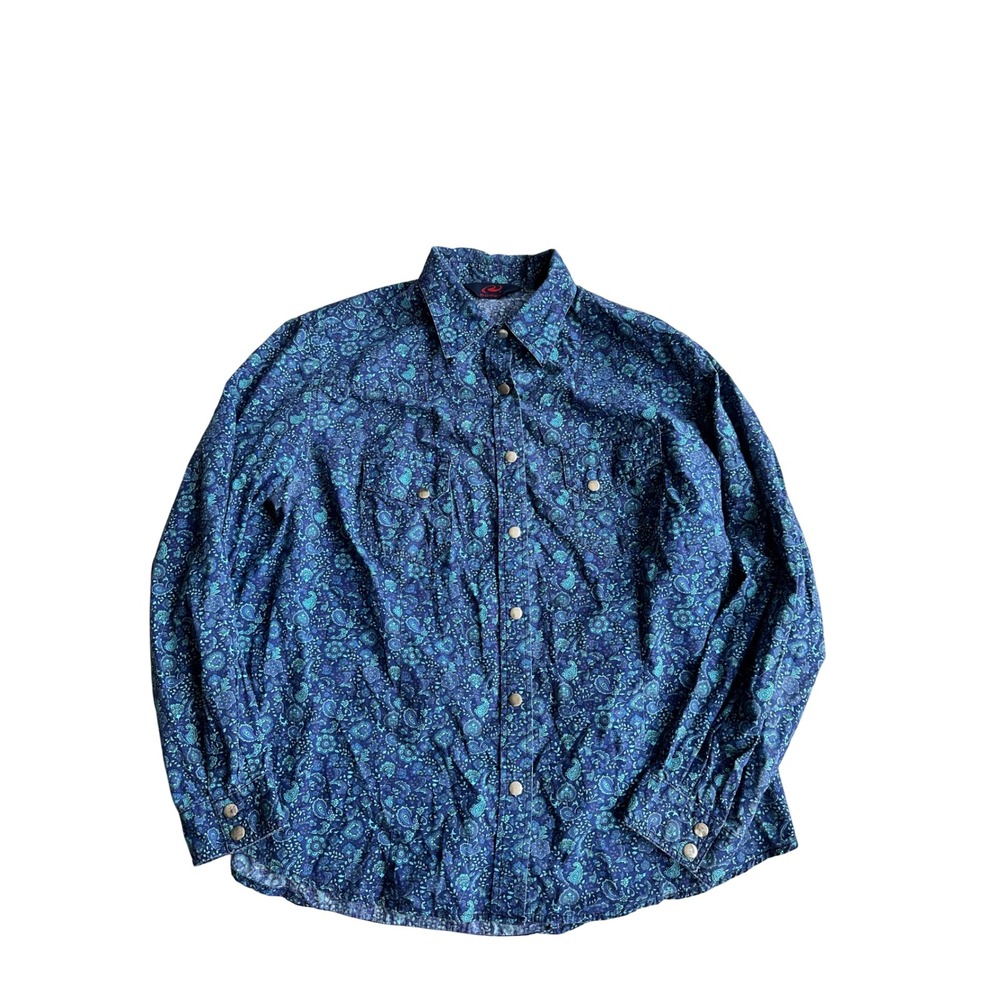 Roper Women's 1X Blue Paisley Western Snap Button Shirt Cotton Y2K Cowgirl